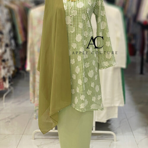 KURUNG MEKAR CHIFFON EMBROIDERY GREEN