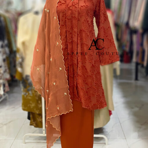 KEBAYA KIAMBANG HALF CHIFFON EMBOSS BRICK