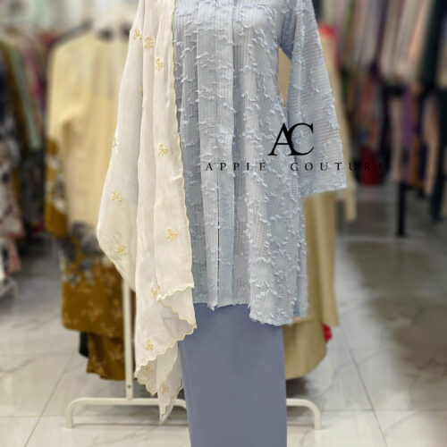 KEBAYA KIAMBANG HALF CHIFFON EMBOSS DUSTY BLUE