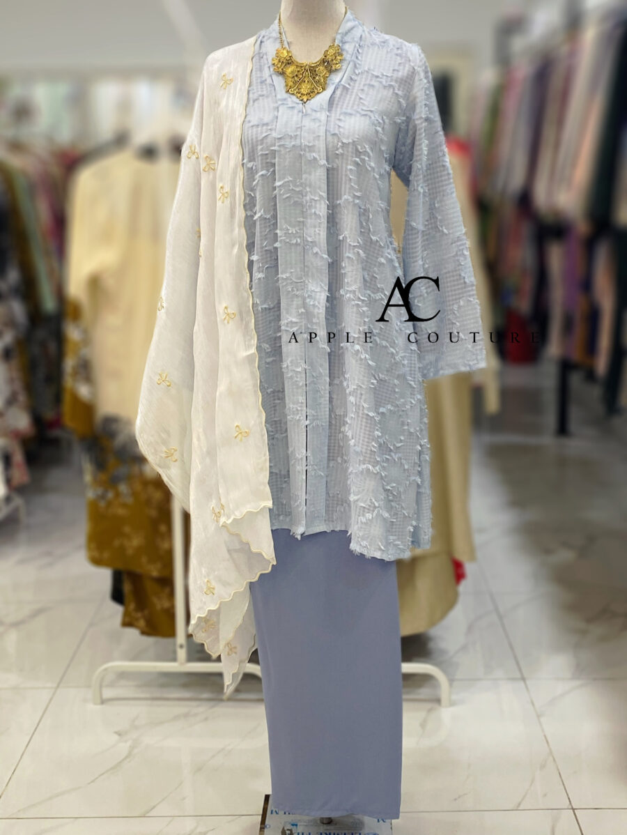KEBAYA KIAMBANG HALF CHIFFON EMBOSS DUSTY BLUE