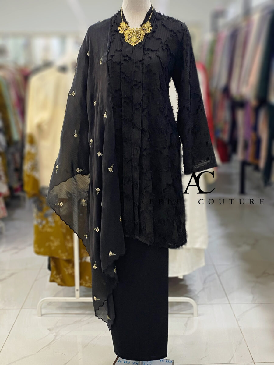 KEBAYA KIAMBANG HALF CHIFFON EMBOSS BLACK