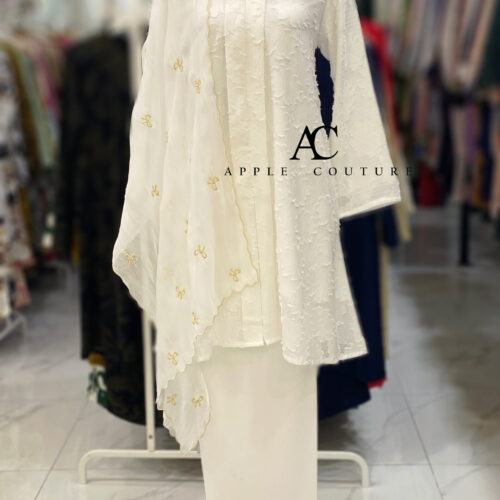 KEBAYA KIAMBANG HALF CHIFFON EMBOSS OFF WHITE