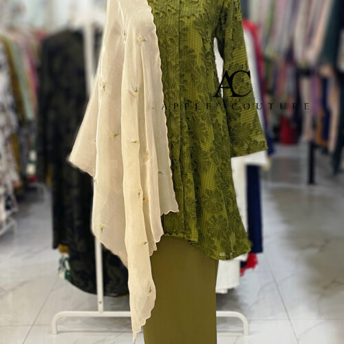 KEBAYA KIAMBANG HALF CHIFFON EMBOSS OLIVE