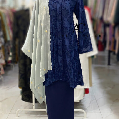 KEBAYA KIAMBANG HALF CHIFFON EMBOSS DARK BLUE