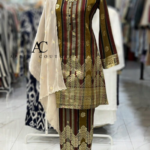 KURUNG ADINDA FULLY LINING SONGKET TENUN YELLOW OLIVE