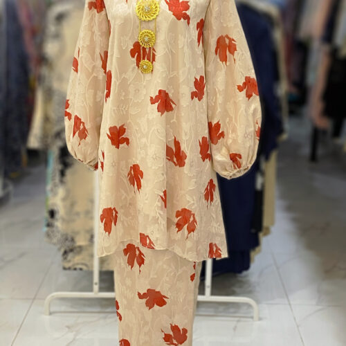 INDAH KURUNG CHIFFON 3D LINING CREAM BRICK