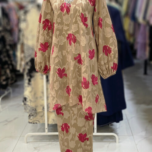 INDAH KURUNG CHIFFON 3D LINING BROWN PINK
