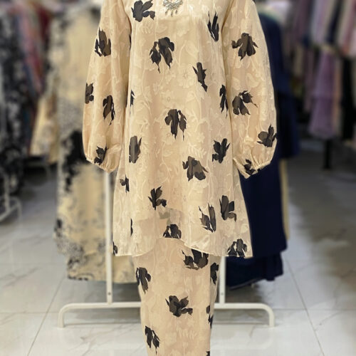INDAH KURUNG CHIFFON 3D LINING CREAM BLACK