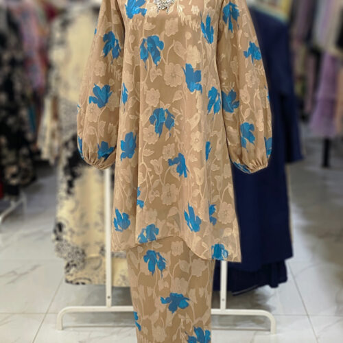 INDAH KURUNG CHIFFON 3D LINING BROWN BLUE