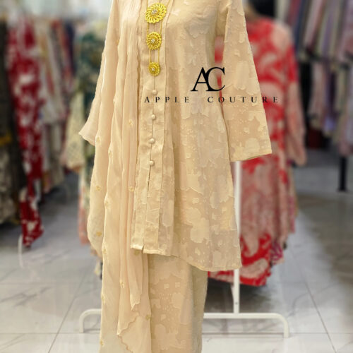 KEBAYA KIAMBANG FULL CHIFFON EMBOSS CHAMPAGNE