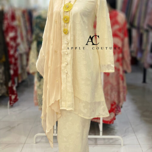 KEBAYA KIAMBANG FULL CHIFFON EMBOSS CREAM