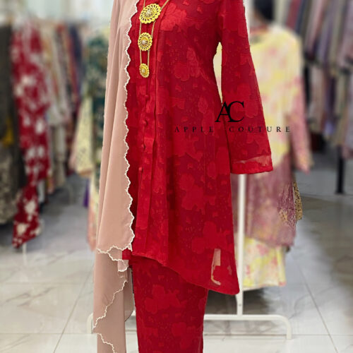 KEBAYA KIAMBANG FULL CHIFFON EMBOSS RED