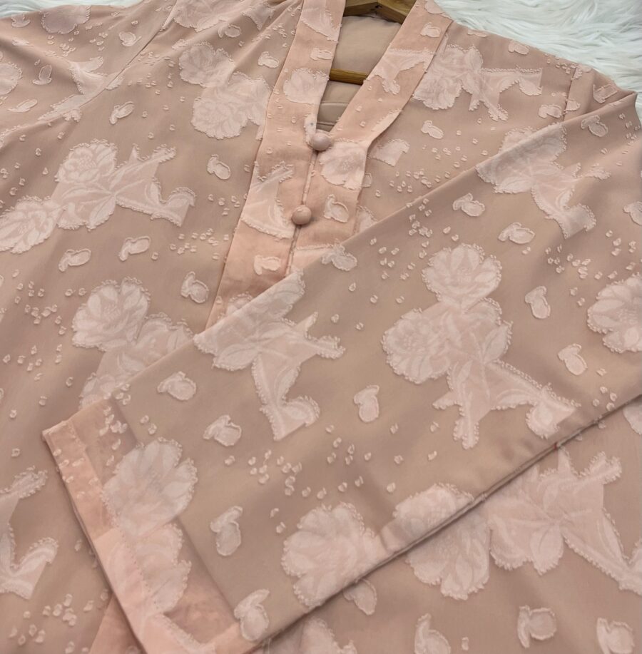 KEBAYA KIAMBANG FULL CHIFFON EMBOSS PEACH - Image 2
