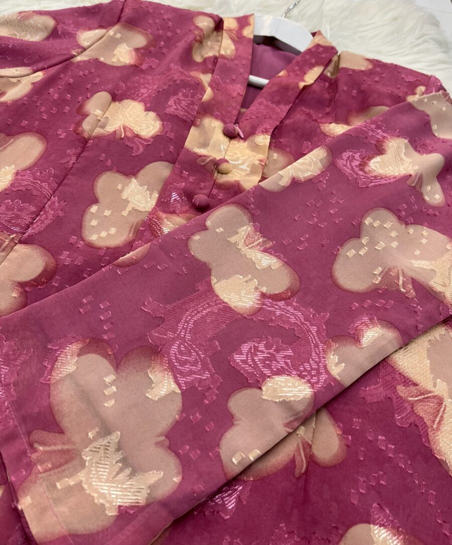 KEBAYA LABUH ZUBAIDAH EMBOSS CHIFFON DARK PINK - Image 2