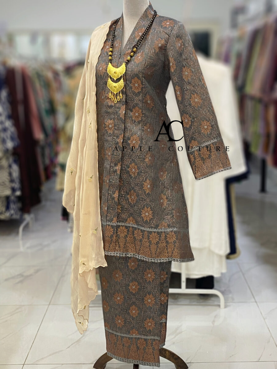 KEBAYA LABUH DANG ANUM SONGKET TENUN DARK GRAY