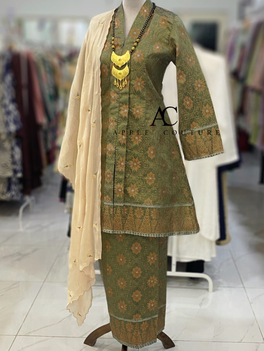 KEBAYA LABUH DANG ANUM SONGKET TENUN OLIVE GREEN
