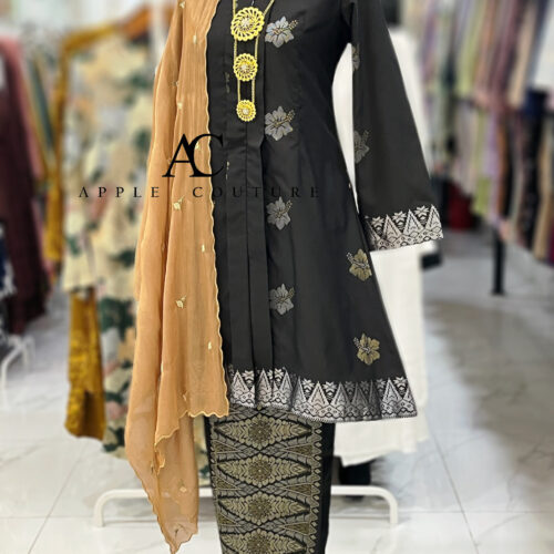 KEBAYA LABUH DANG ANUM PREMIUM SONGKET TENUN BLACK YELLOW