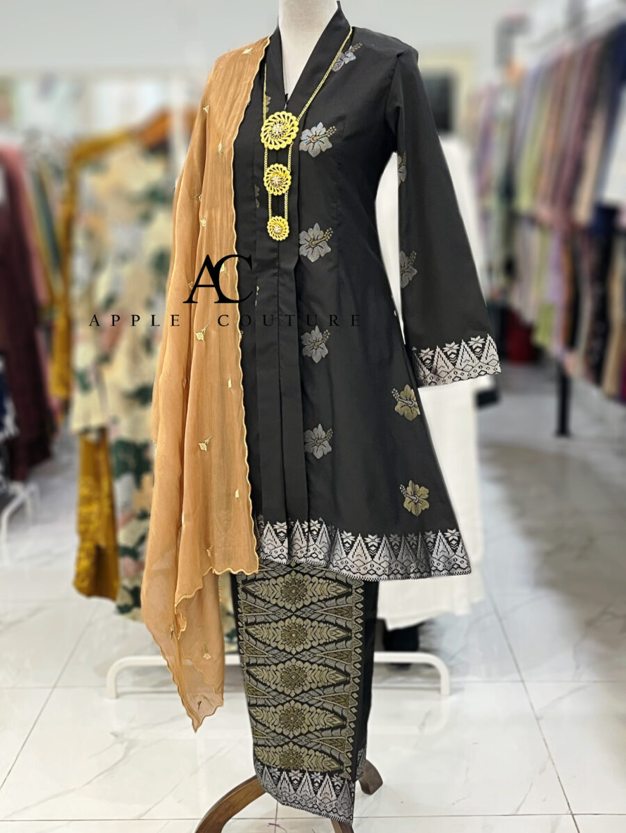 KEBAYA LABUH DANG ANUM PREMIUM SONGKET TENUN BLACK YELLOW