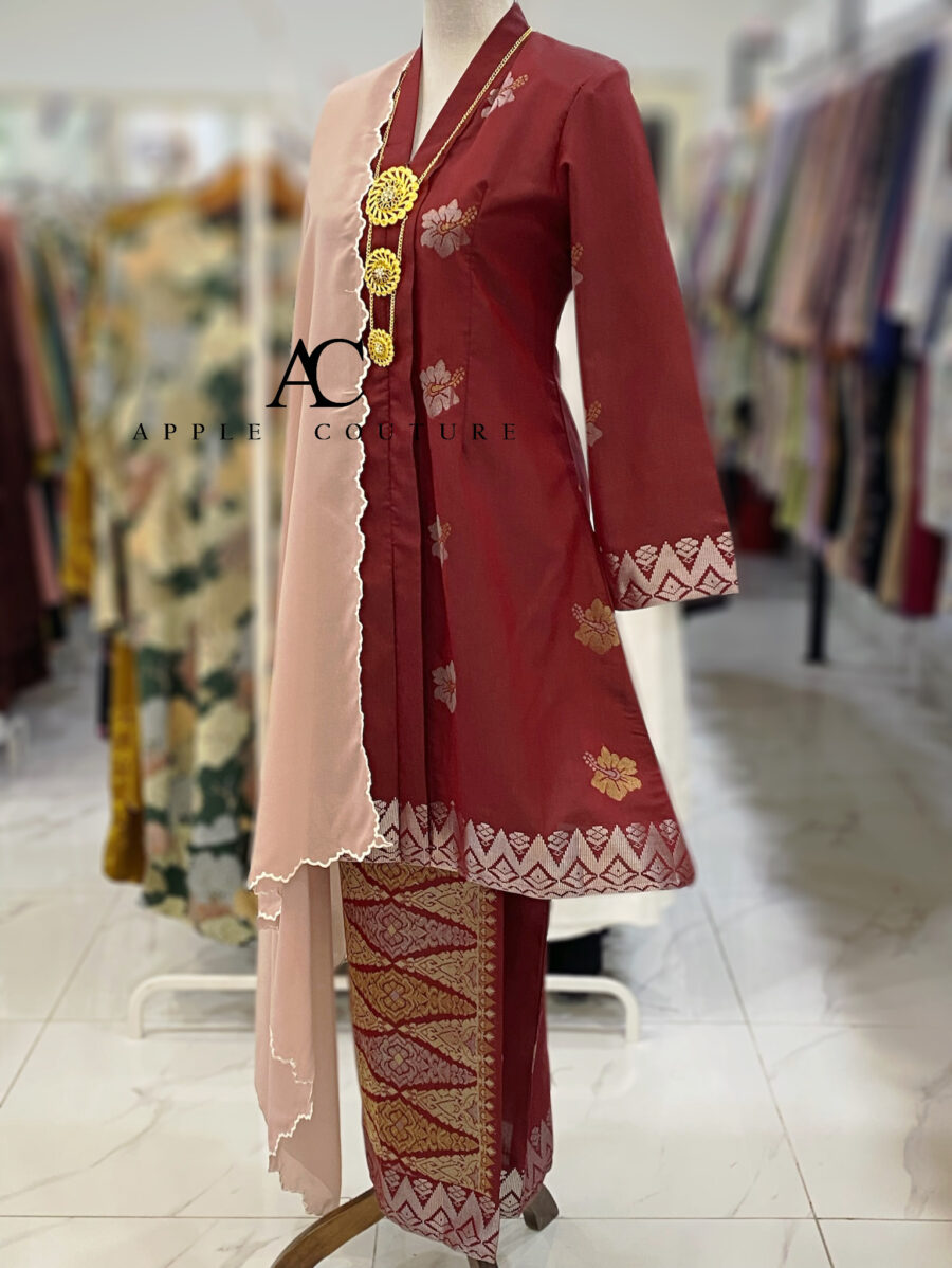 KEBAYA LABUH DANG ANUM PREMIUM SONGKET TENUN RED YELLOW