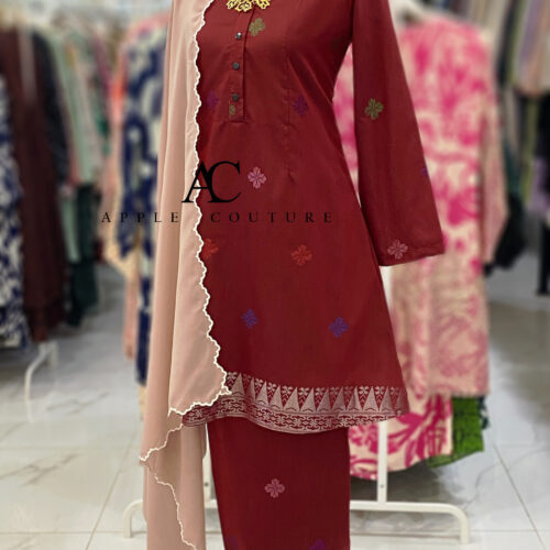 KURUNG ADINDA SONGKET TENUN BURGUNDY