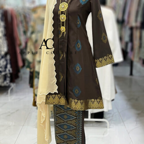 KEBAYA LABUH DANG ANUM PREMIUM SONGKET TENUN DARK BROWN GOLD