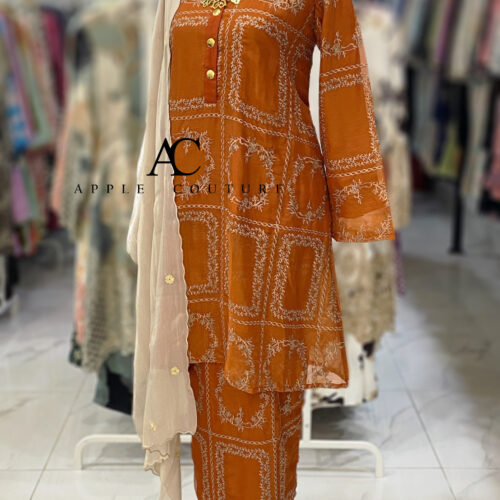 KURUNG MEKAR FULLY LINING ORGANZA ORANGE BRICK