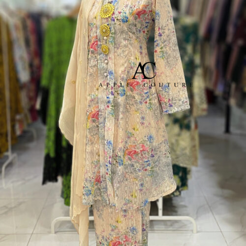 KEBAYA LABUH ZUBAIDAH EMBOSS CHIFFON MILK TEA