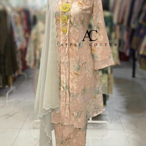 KEBAYA LABUH ZUBAIDAH EMBOSS CHIFFON NUDE PEACH
