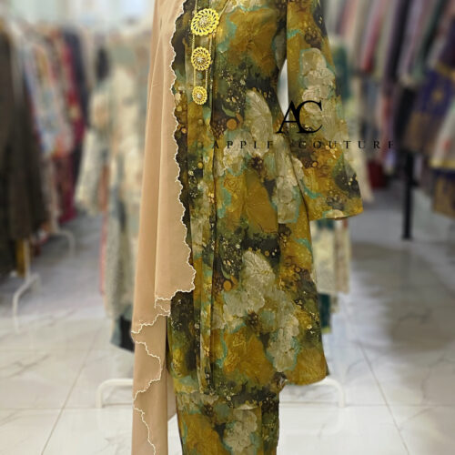 KEBAYA LABUH ZUBAIDAH EMBOSS CHIFFON DARK OLIVE