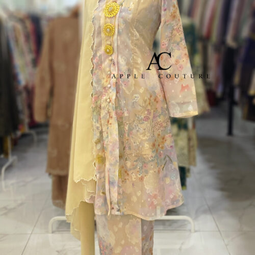 KEBAYA LABUH ZUBAIDAH EMBOSS CHIFFON DARK CREAM