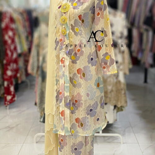 KEBAYA LABUH ZUBAIDAH EMBOSS CHIFFON SOFT YELLOW