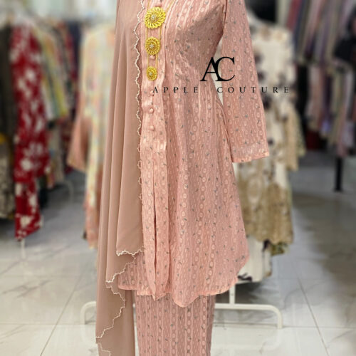 KEBAYA LABUH ZUBAIDAH EMBOSS CHIFFON SOFT PINK