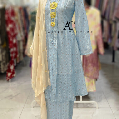 KEBAYA LABUH ZUBAIDAH EMBOSS CHIFFON SKY BLUE