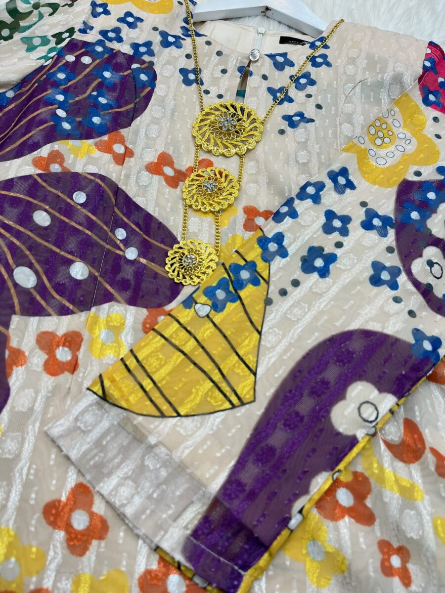 CAMELIA KURUNG MODEN EMBOSS CHIFFON CREAM ABSTRACT - Image 2