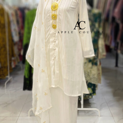 KEBAYA KIAMBANG FULL CHIFFON STRIPE WHITE