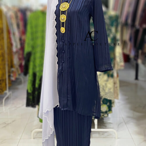 KEBAYA KIAMBANG FULL CHIFFON STRIPES DARK BLUE