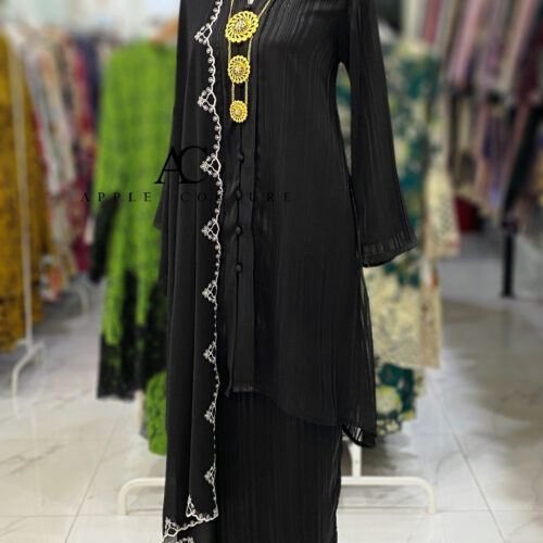 KEBAYA KIAMBANG FULL CHIFFON STRIPES BLACK