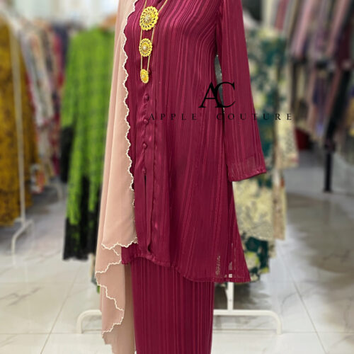 KEBAYA KIAMBANG FULL CHIFFON STRIPES MAROON
