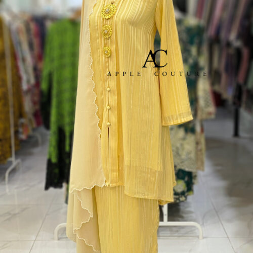 KEBAYA KIAMBANG FULL CHIFFON STRIPES YELLOW