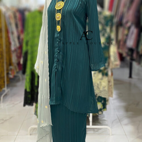 KEBAYA KIAMBANG FULL CHIFFON STRIPES TEAL GREEN