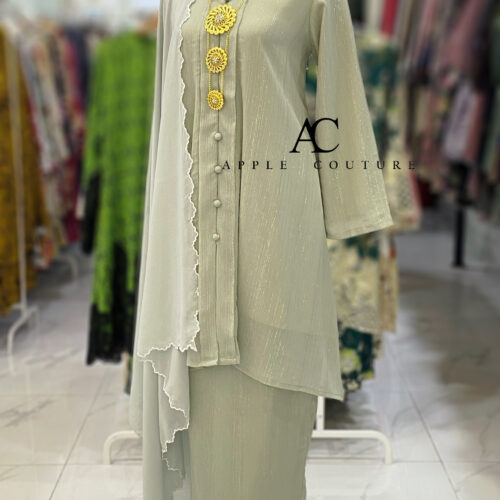 KEBAYA KIAMBANG FULL CHIFFON SHIMMER SOFT MINT