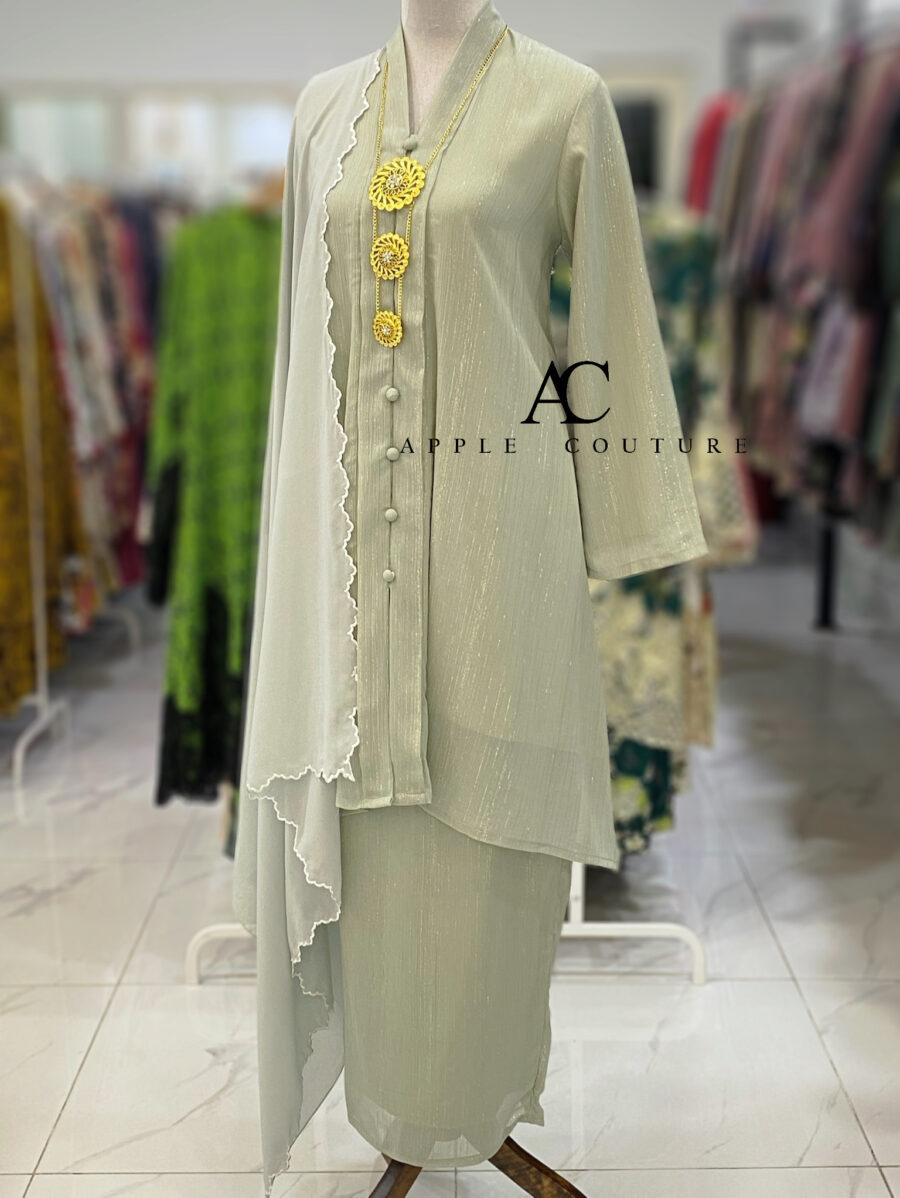 KEBAYA KIAMBANG FULL CHIFFON SHIMMER SOFT MINT