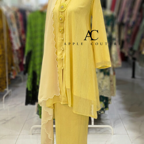 KEBAYA KIAMBANG FULL CHIFFON SHIMMER YELLOW