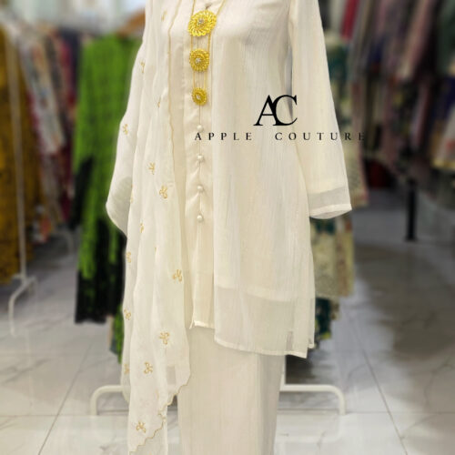 KEBAYA KIAMBANG FULL CHIFFON SHIMMER WHITE