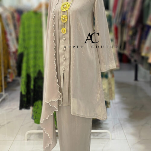 KEBAYA KIAMBANG FULL CHIFFON SHIMMER SILVER GREY