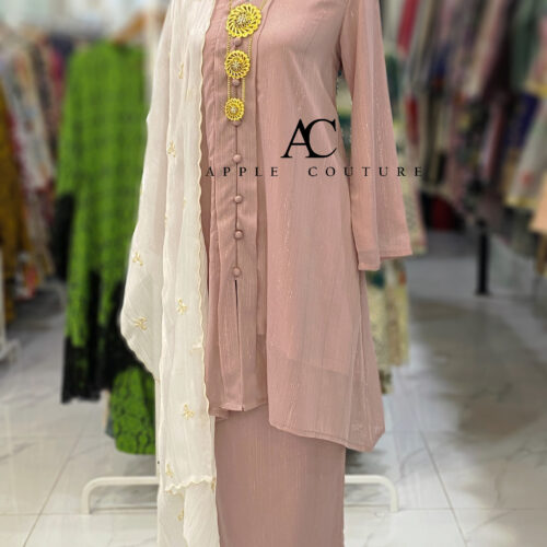 KEBAYA KIAMBANG FULL CHIFFON SHIMMER PINK