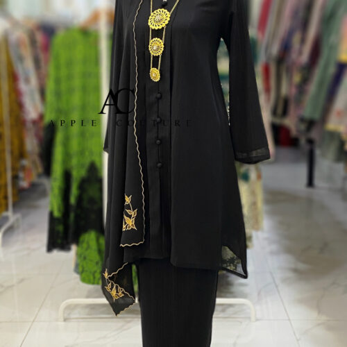 KEBAYA KIAMBANG FULL CHIFFON SHIMMER BLACK