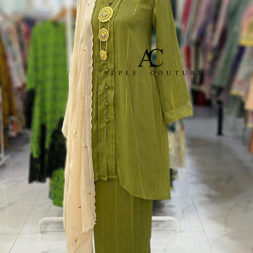 KEBAYA KIAMBANG FULL CHIFFON SHIMMER OLIVE