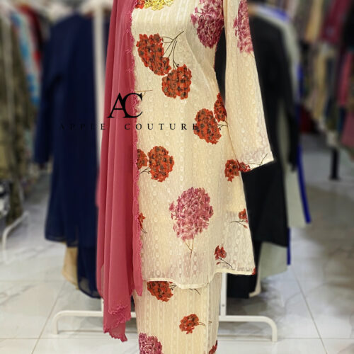 CAMELIA KURUNG MODEN EMBOSS CHIFFON CREAM RED