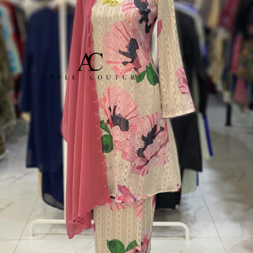 CAMELIA KURUNG MODEN EMBOSS CHIFFON PINK GREY